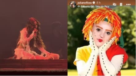 Marina Sena rasga boneco de pano no palco, e Juliano Floss posta foto de Emília