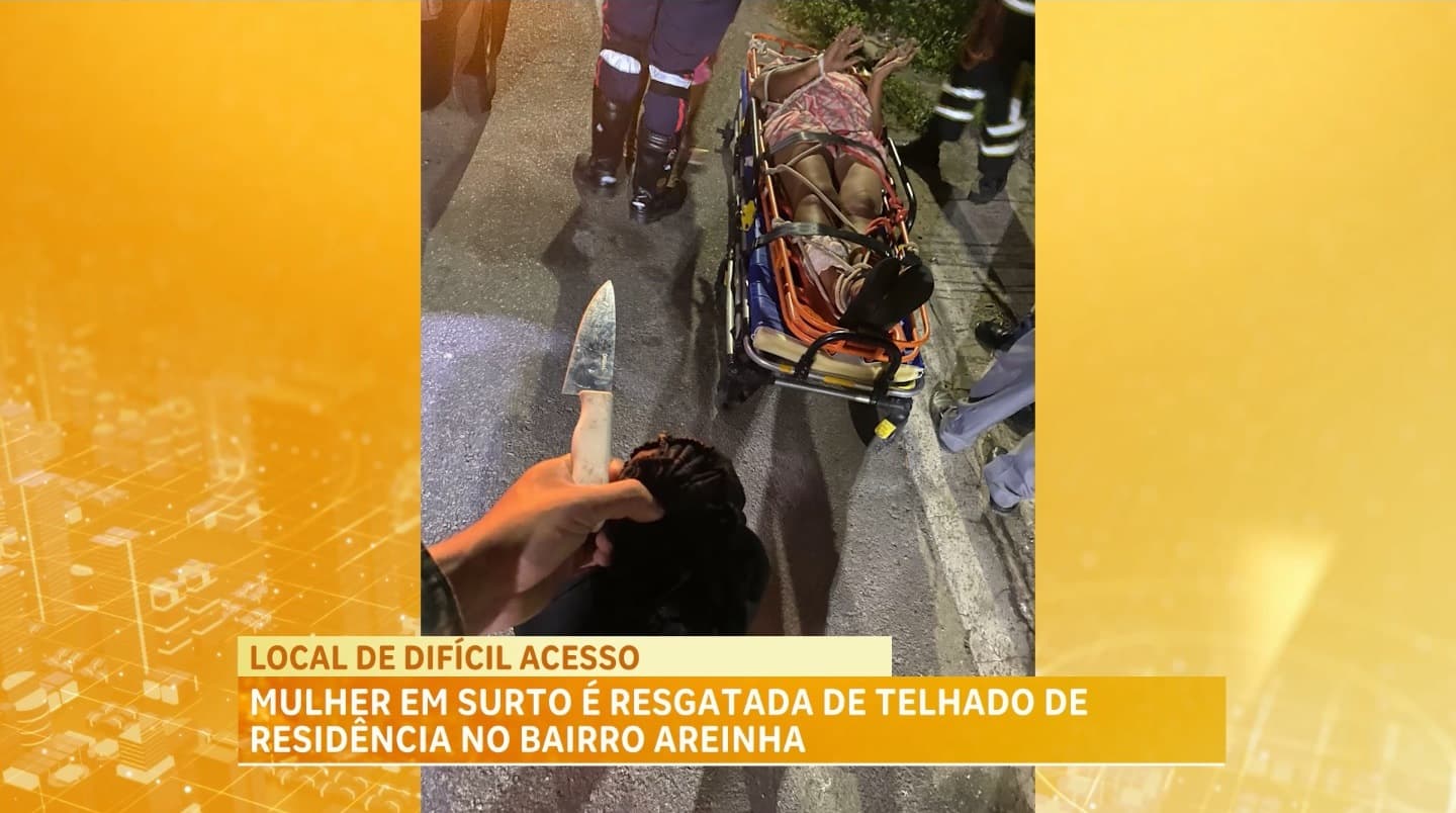 Mulher em surto psiquiátrico sobe em telhado de residência e é resgatada por equipes do Corpo de Bombeiros