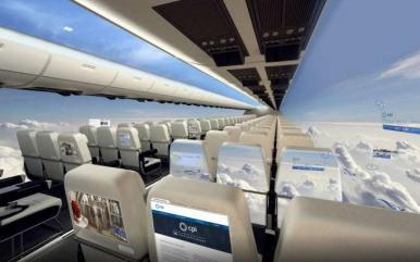 Avião sem janelas permite vista panorâmica a passageiros