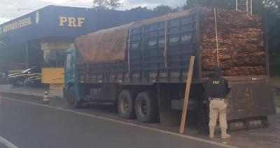 PRF apreende mais de 25m³ de madeira transportada ilegalmente