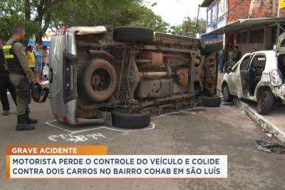 Carro capota e deixa pessoas feridas no bairro Cohab