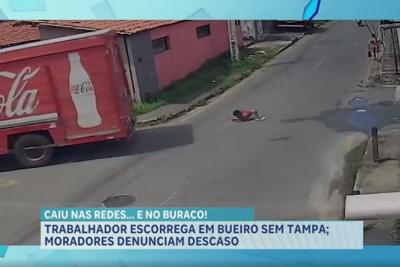 Trabalhador escorrega em bueiro sem tampa; moradores denunciam descaso