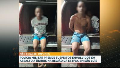 PM conduz dupla suspeita de assalto a ônibus na Estiva, em São Luís