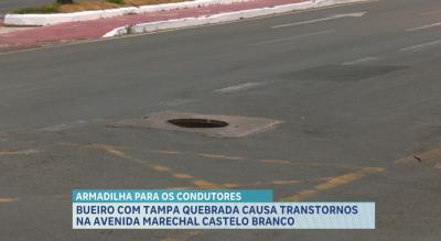 Bueiro destampado representa risco à segurança de condutores na Avenida Castelo Branco, em São Luís