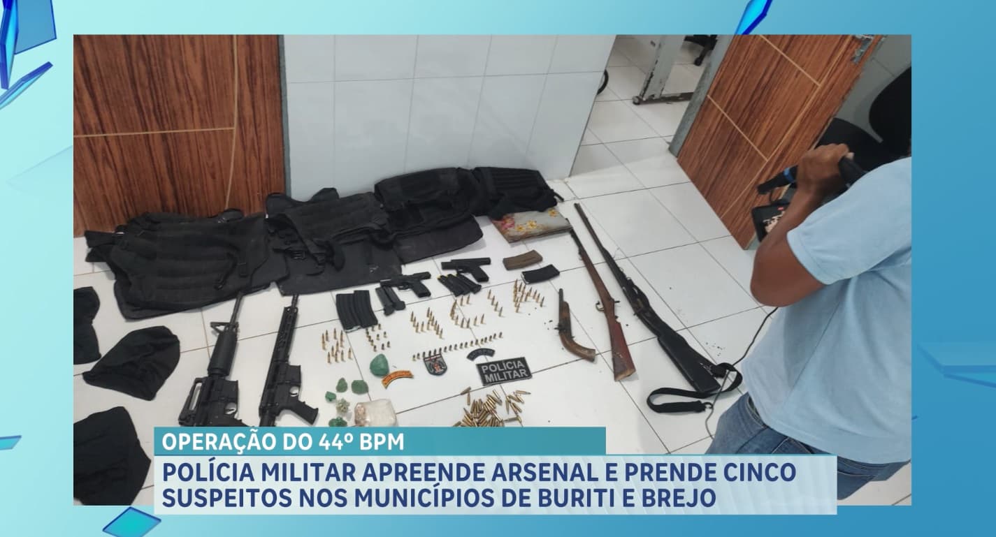 PM apreende armas, munições e coletes balísticos no MA; cinco pessoas são presas