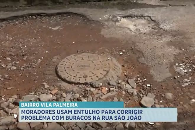 Moradores denunciam buracos na Rua São João, na Vila Palmeira