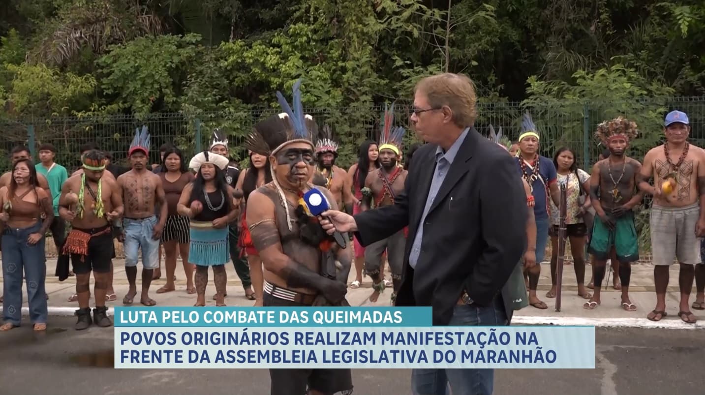 Povos originários realizam protesto na frente da Assembleia Legislativa do Maranhão, em São Luís