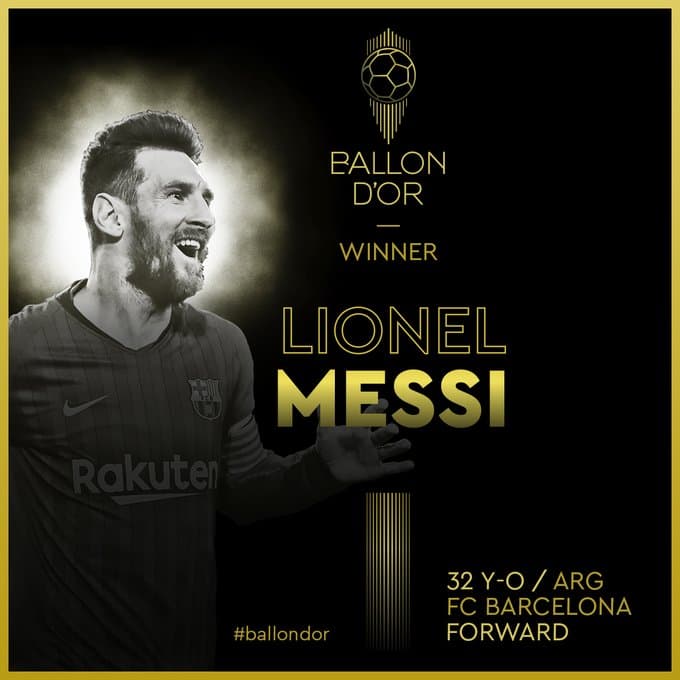 Messi conquista Bola de Ouro pela 6ª vez na carreira