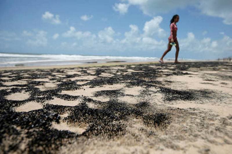óleo em praia