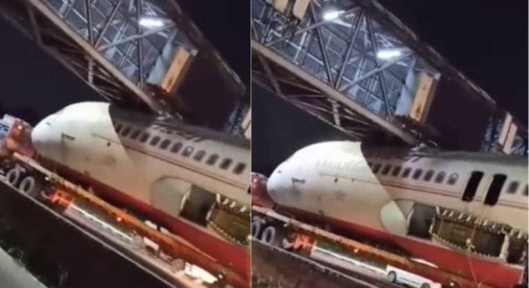 Avião da Air India fica preso embaixo de passarela