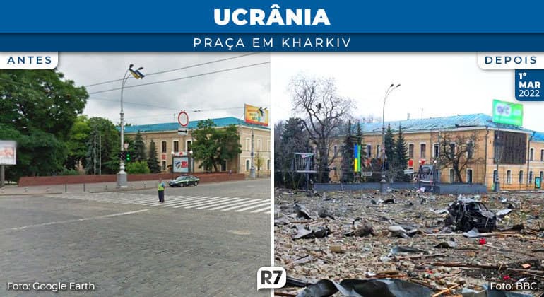 Guerra na Ucrânia: veja fotos de locais antes e depois dos ataques