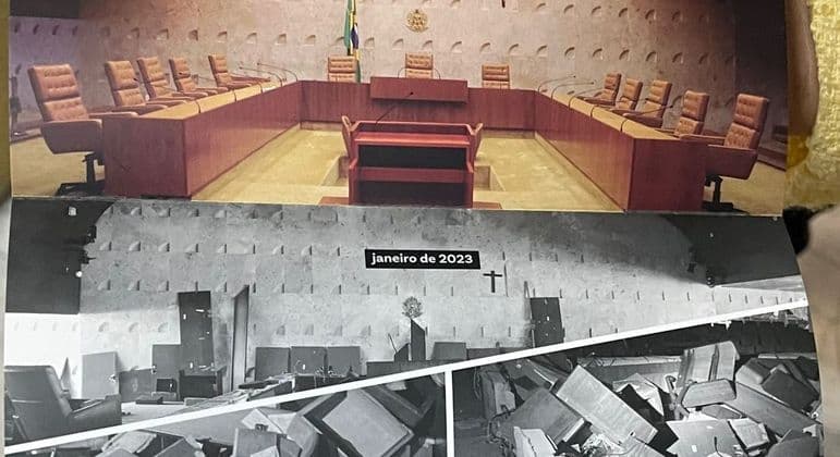 Imagens divulgadas pelo STF mostram destruição do plenário e situação após restauração