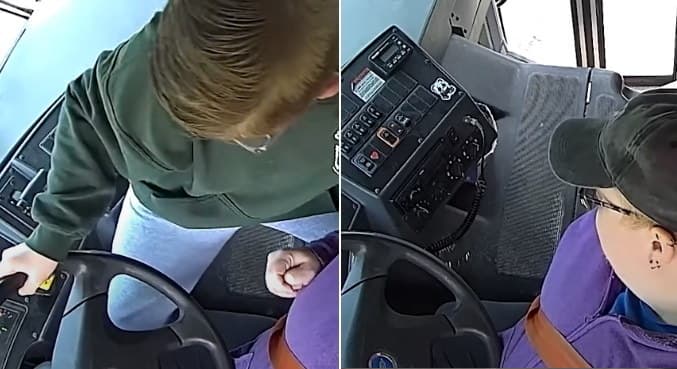 Estudante de 13 anos para ônibus escolar após motorista passar mal