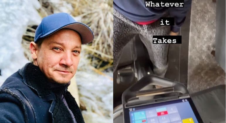 Jeremy Renner pratica exercícios após acidente grave