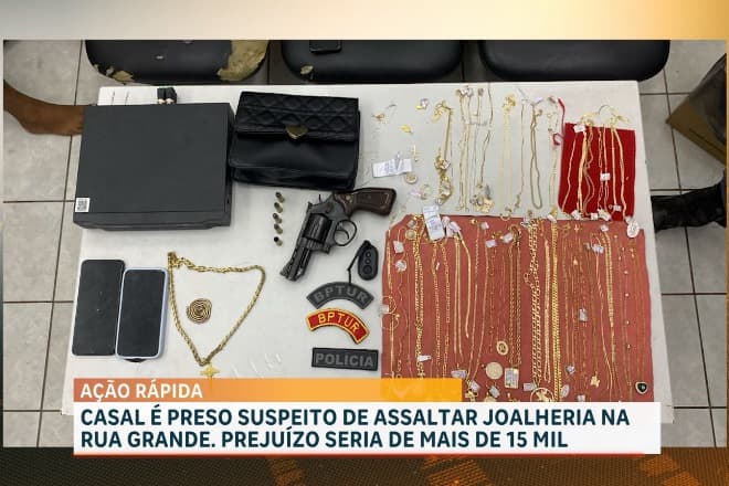 Polícia prende casal suspeito de assaltar joalheria na Rua Grande em mais de 15 mil
