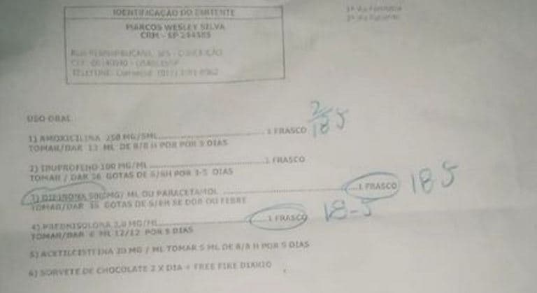 Médico receita sorvete e 'Free Fire' para criança com dor de garganta e tontura