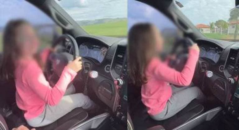 Pai deixa filha de 6 anos dirigir caminhonete gigante, posta vídeo e é criticado na web