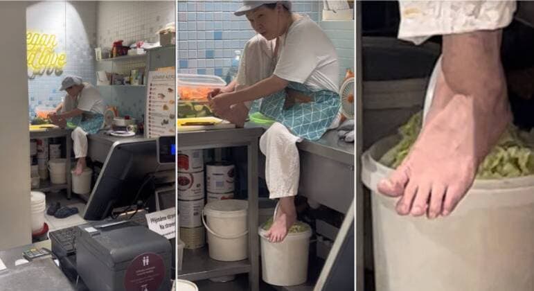 Funcionária de restaurante é flagrada cortando unhas do pé no balcão
