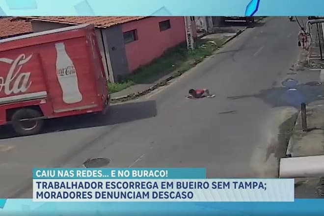 Trabalhador escorrega em bueiro sem tampa; moradores denunciam descaso