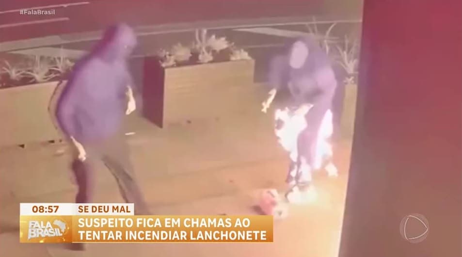 Homem fica em chamas ao tentar incendiar lanchonete