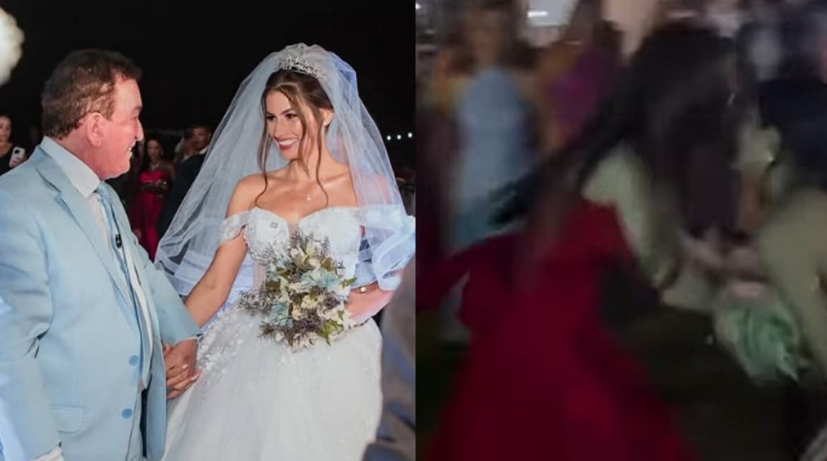 Casamento de Amado Batista tem briga feia por buquê; veja a cena