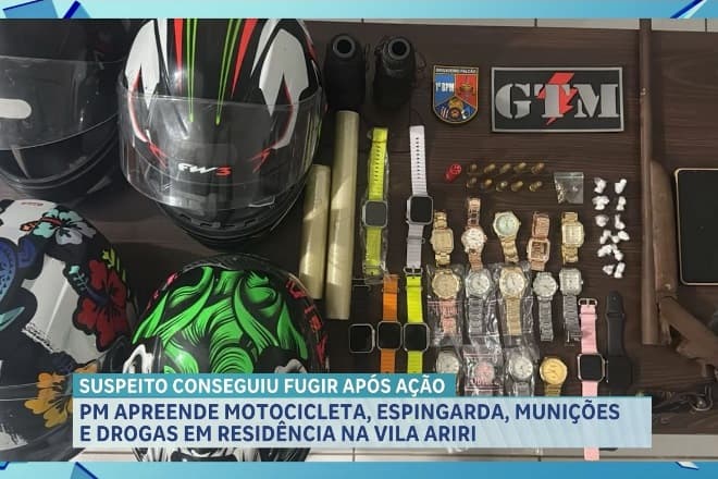 PM apreende motocicleta, arma de fogo e drogas em ação na Vila Ariri