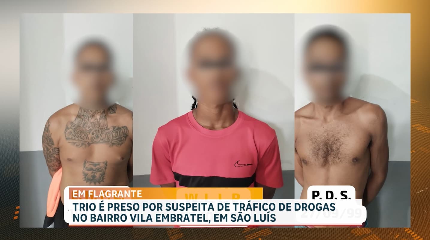 Polícia conduz trio suspeito de tráfico de drogas na Vila Embratel, em São Luís
