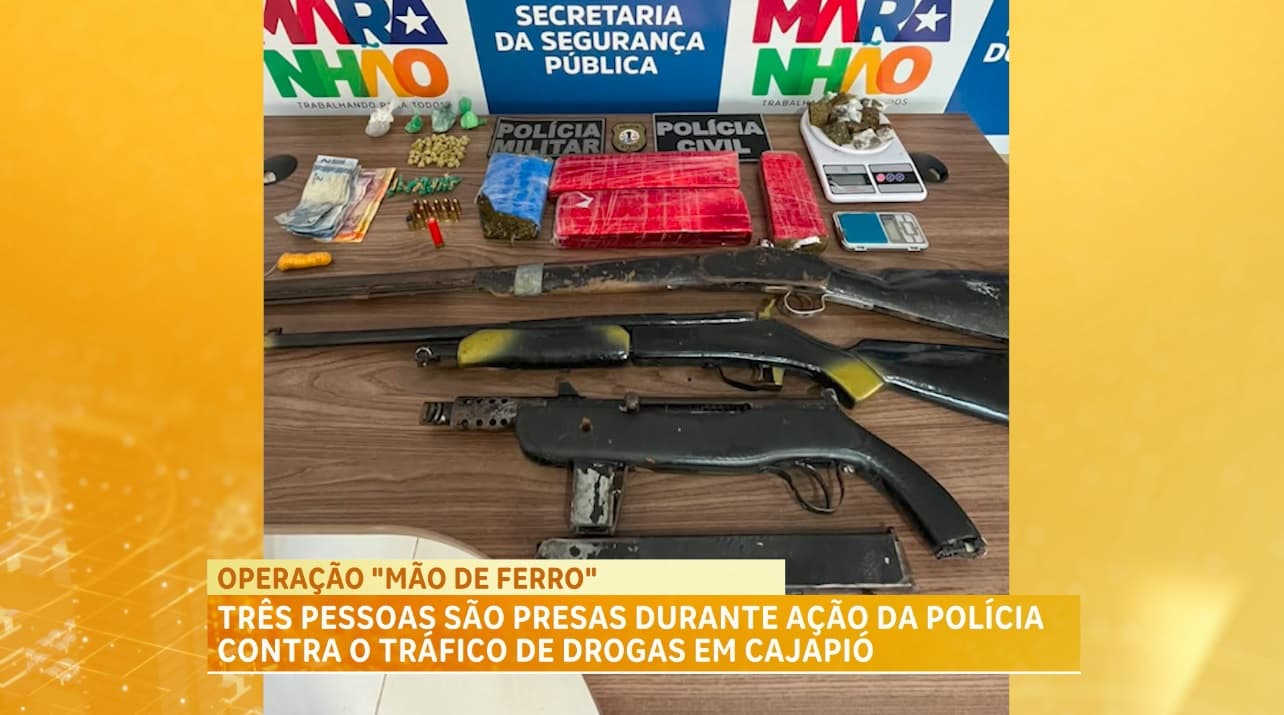 Três suspeitos por tráfico de drogas são conduzidos durante ação da polícia em Cajapió